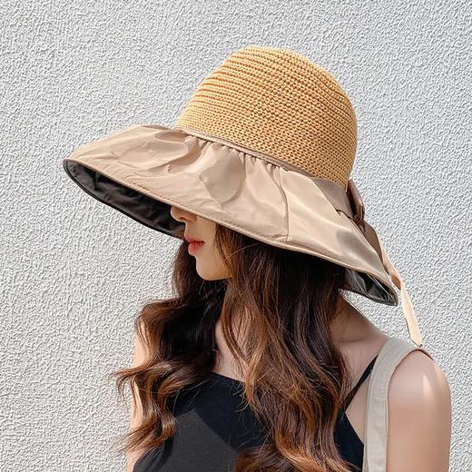 户外出游大沿帽黑胶遮阳蝴蝶结盆帽沙滩渔夫帽 商品图1