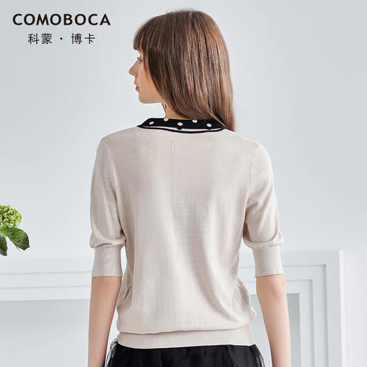 科蒙博卡春夏短袖真丝T恤女系带圆领五分袖桑蚕丝上衣小衫KSP1070H8156 商品图2