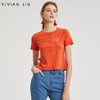 VIVIAN LIU D2237305夏女装新款圆领撞色绣花半袖上衣 商品缩略图0