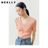 NEELLY纳俪商场同款短袖针织衫女薄款V领修身套头衫上衣2022夏季N22042A01034 商品缩略图0