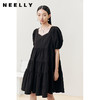 NEELLY纳俪商场同款桃心领短袖黑色连衣裙女夏季泡泡袖娃娃裙显瘦N22042Y01048 商品缩略图0