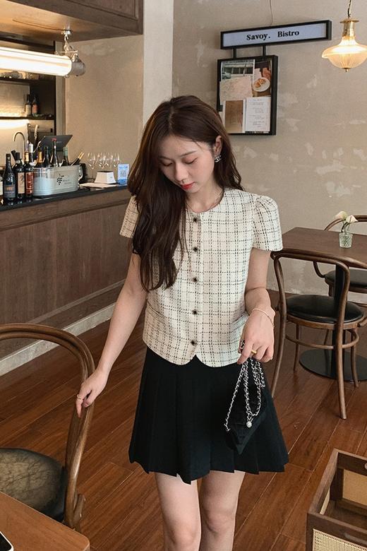 【金蘑菇菇 仲夏夜香香】精致少女风花呢小个子时尚短上衣 商品图5