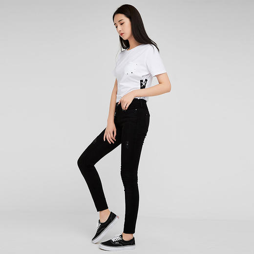 Lee商场同款女款黑色贴身小脚破洞时尚牛仔裤L12400AP69HQ 商品图2