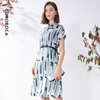 科蒙博卡夏季衬衫领OL风真丝裙女 淡色条纹印花桑蚕丝连衣裙KXNX001977B1 商品缩略图0