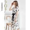 科蒙博卡夏季新品真丝连衣裙女V领黑白波点腰带桑蚕丝长裙KXMT031005A1D 商品缩略图1