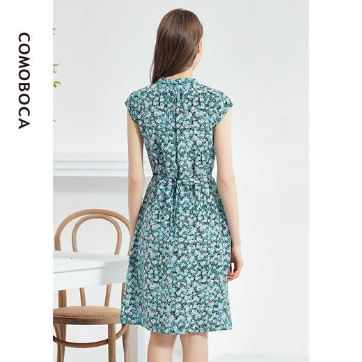 科蒙博卡夏季V领时尚印花真丝裙女系带收腰碎花桑蚕丝连衣裙KXPYC508H1F1 商品图5
