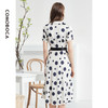 科蒙博卡夏季新品真丝连衣裙女V领黑白波点腰带桑蚕丝长裙KXMT031005A1D 商品缩略图2