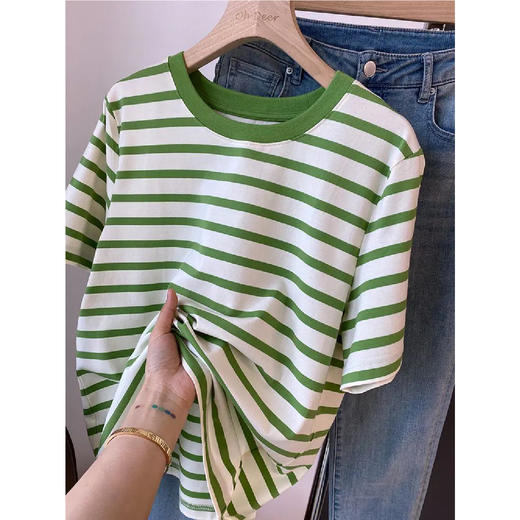 【限时折扣】果绿条纹短袖圆领荃棉T恤 S-L（非质量问题不退不换） 商品图6