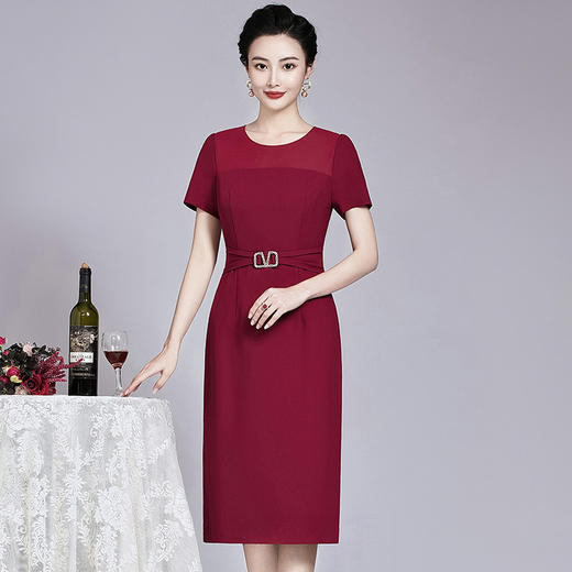 ZY-Q5986夏装新款中长款红色连衣裙简约大气时尚气质装 商品图0