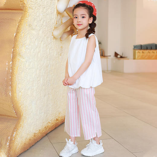 【抄底价清仓】龙之涵简约气质款女童直筒裤 9分裤 百搭有型 全棉水洗棉 女童麻感九分直筒裤 商品图13