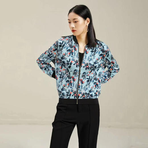 皮皮狗桑蚕丝棒球领罗纹印花拉链开衫2115222215 商品图0