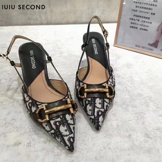 IUIU SECOND 夏季时尚老花元素尖头高跟凉鞋后空鞋 商品图5