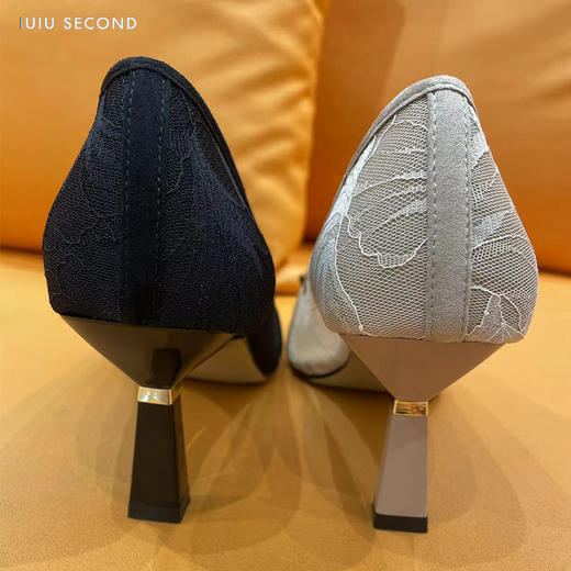 IUIU SECOND2022夏季新款网纱水钻高跟鞋浅口单鞋 商品图7