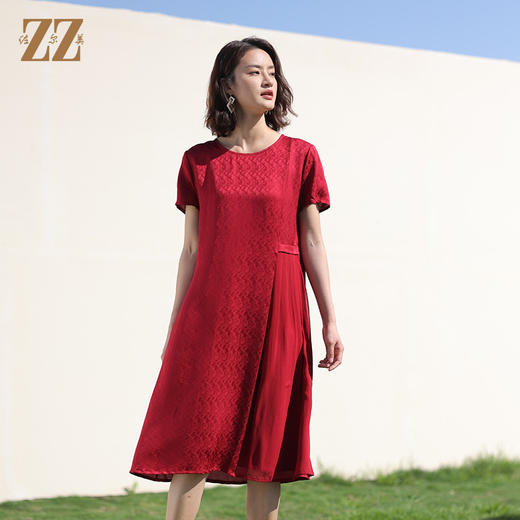 佐尔美2022夏季新款 桑蚕丝真丝提花和服绸连衣裙女E12LS44 商品图2