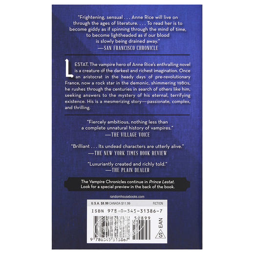 预售 【中商原版】吸血鬼史诗系列2 吸血鬼莱斯特 9分豆瓣 英文原版 The Vampire Chronicles #02: The Vampire Lestat Anne Rice 商品图1