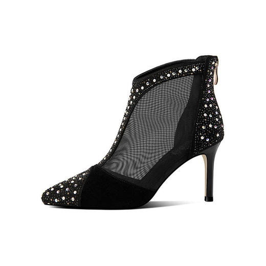 OLD H2597aa镂空细跟翻皮尖头水钻网靴凉靴 商品图5