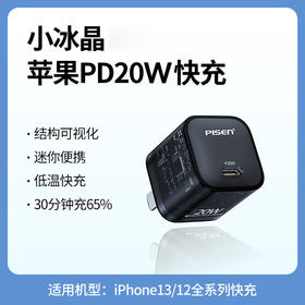 品胜 小冰晶单C口PD20W快速充电器 透明黑 苹果12手机快速充电 迷你小巧