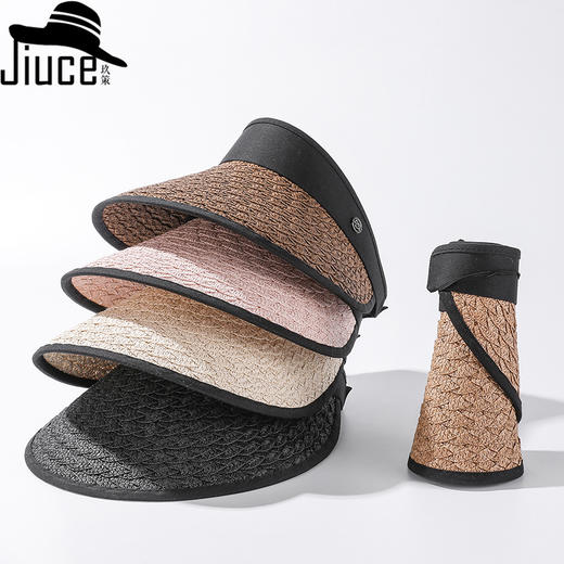 JC-G1-M1670（爱心钻标空顶草帽）韩国夏季帽女韩版爱心钻标包边大沿帽护脸空顶帽海边沙滩帽 商品图3