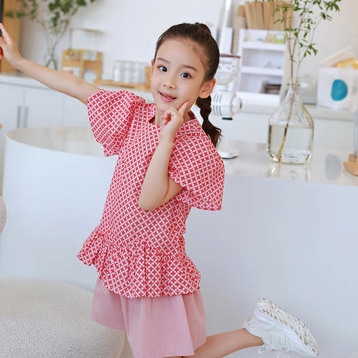 【设计师款蓬蓬袖】龙之涵荷叶摆蓬蓬袖短袖上衣  高支盐缩工艺 全棉 女童荷叶摆短袖上衣 商品图12