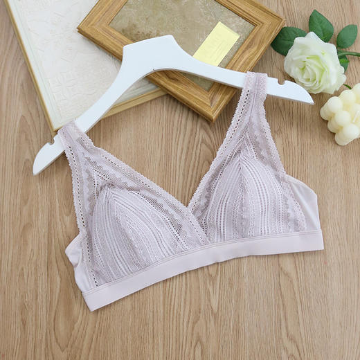 TG-TG02S150春夏法式真丝内衣 蕾丝性感三角杯桑蚕丝薄款无钢圈文胸 商品图5