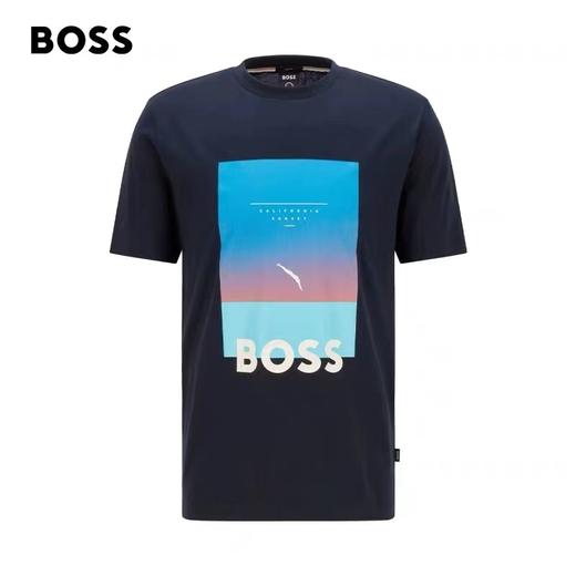 百货世界-HUGOBOSS雨果博斯男士2022春夏款艺术风图案丝光棉修身T恤 商品图1