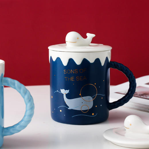 恒度马克杯鲸鱼HD-3109创意可爱小鲸鱼马克杯卡通陶瓷杯带盖勺杯子水杯牛奶杯学生情侣杯 商品图3