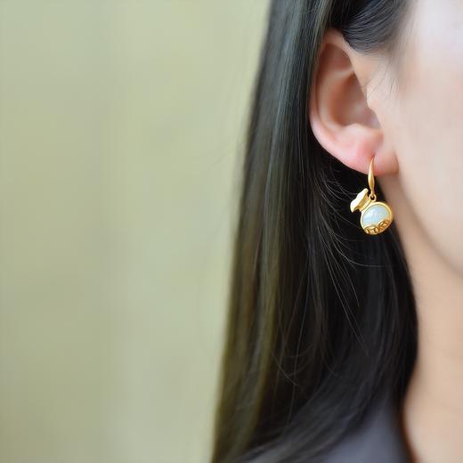 JX-2521-6配汉服古风耳饰玉石耳坠带证书925银镀金福袋钱袋镶嵌和田玉耳环 商品图1