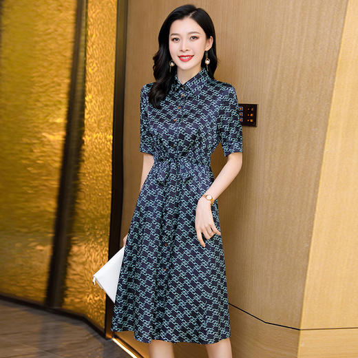 ASE-2389  立领修身百搭时尚韩版真丝连衣裙 商品图1
