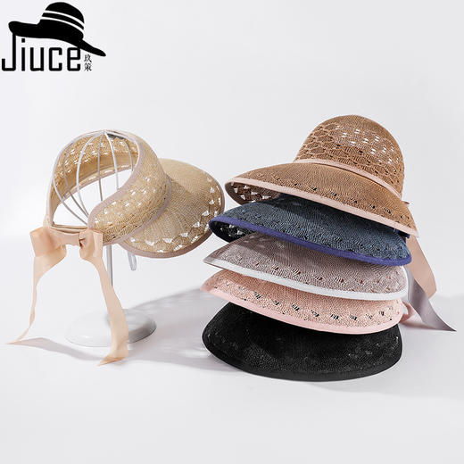 JC-F2-M1663（菱形洞洞空顶草帽）精品帽韩国女夏天新款透气菱形洞洞大沿空顶帽子休闲百搭沙滩帽 商品图3