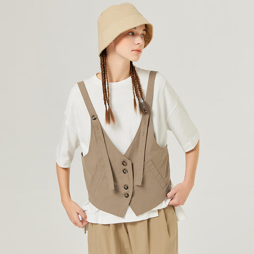 Famecoco范可儿慵懒纯棉马甲女夏时尚年轻减龄马夹外搭叠穿F223CA004 商品图1