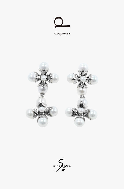 deepmoss x ATELIERSÓ - 双十字金属珍珠耳钉（小） 商品图0