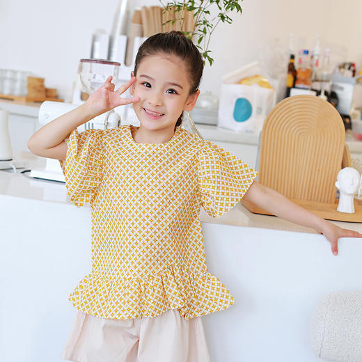 【设计师款蓬蓬袖】龙之涵荷叶摆蓬蓬袖短袖上衣  高支盐缩工艺 全棉 女童荷叶摆短袖上衣 商品图11