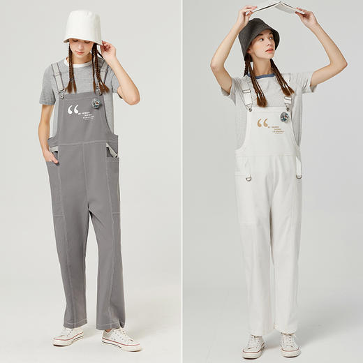 Famecoco范可儿减龄奶系背带裤夏季女时尚宽松工装直筒裤F223GF002 商品图4