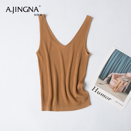 【特价不退换】阿菁娜春夏新品正反双穿V/U形领坑条超大弹力针织冰丝背心F27X301001 商品图4