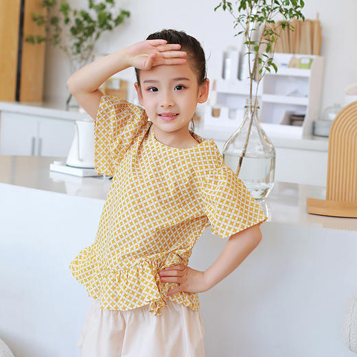 【设计师款蓬蓬袖】龙之涵荷叶摆蓬蓬袖短袖上衣  高支盐缩工艺 全棉 女童荷叶摆短袖上衣 商品图13