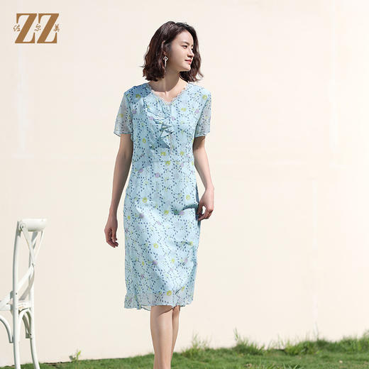 佐尔美夏季新款 桑蚕丝乔其真丝连衣裙女E12LS102 商品图1