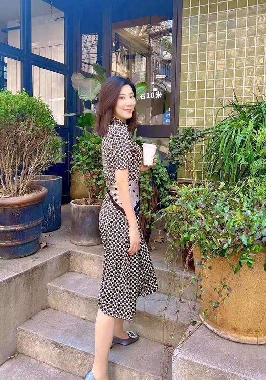 皮皮狗桑蚕丝翻领印花连衣裙2115220130 商品图4