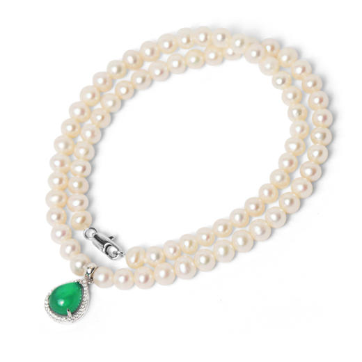 美裕 【雅韵】淡水珍珠花样项链 5.5-6.5mm白105589，间925银玛瑙吊坠 商品图1