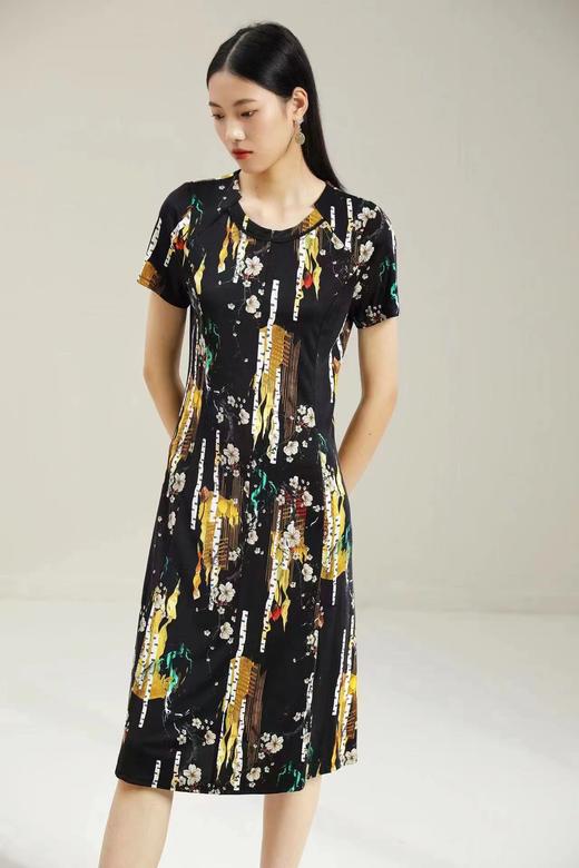 皮皮狗桑蚕丝圆领印花短袖连衣裙2115220530 商品图2