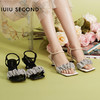 IUIU SECOND夏季新款方头中跟凉鞋水钻一字带凉鞋 商品缩略图0