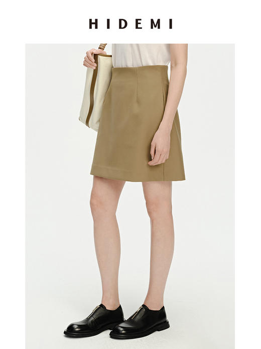 HIDEMI 到店必入A字型设计感简约户外显瘦修身气质半身短裙 黑色/卡其色/薰衣草紫/奶油白/马尔斯绿/摩卡棕 商品图8