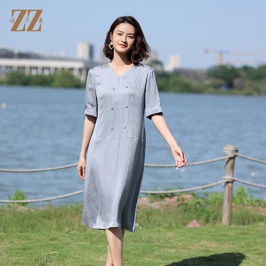 佐尔美2022夏季新款 100%桑蚕丝真丝提花和服绸连衣裙女E12LS28 商品图2
