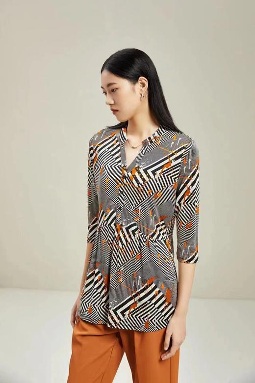 皮皮狗桑蚕丝立领中袖中长款套衫2115222313 商品图3