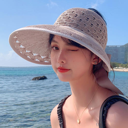 JC-F2-M1663（菱形洞洞空顶草帽）精品帽韩国女夏天新款透气菱形洞洞大沿空顶帽子休闲百搭沙滩帽 商品图1