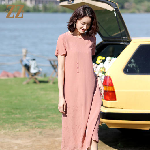 佐尔美2022夏季新款 桑蚕丝提花乔其真丝连衣裙女E12LS110 商品图2