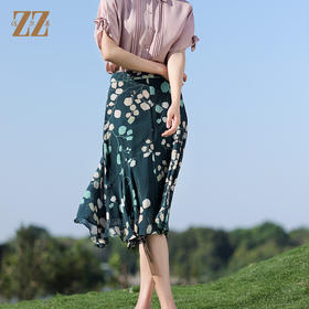 佐尔美2022夏季新款 桑蚕丝真丝乔其荷叶边短裙女 E12QS111