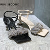 IUIU SECOND夏季新款方头中跟凉鞋水钻一字带凉鞋 商品缩略图3