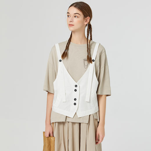Famecoco范可儿慵懒纯棉马甲女夏时尚年轻减龄马夹外搭叠穿F223CA004 商品图3
