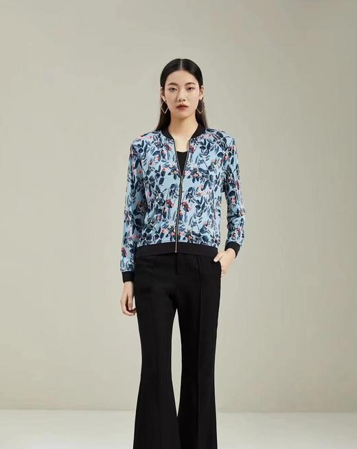 皮皮狗桑蚕丝棒球领罗纹印花拉链开衫2115222215 商品图2