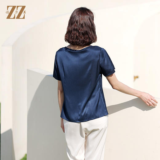 佐尔美2022夏季新款 桑蚕丝真丝纯色提花缎衬衫女E12CS89 商品图4